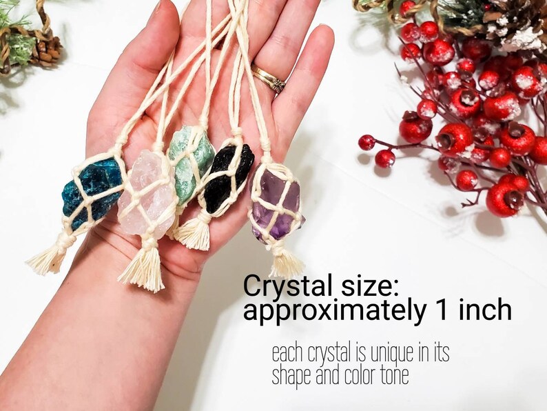 Raw stones. Metaphysical healing stones hangers Ethically sourced crystal charms Boho Christmas ornaments Crystal Christmas ornaments