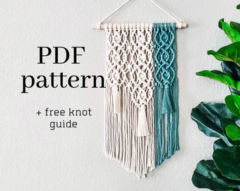 macrame wall hanging pattern. instant download pdf & free knot guide. DIY  macrame tutorial step by step pattern. DIY boho wall home decor.