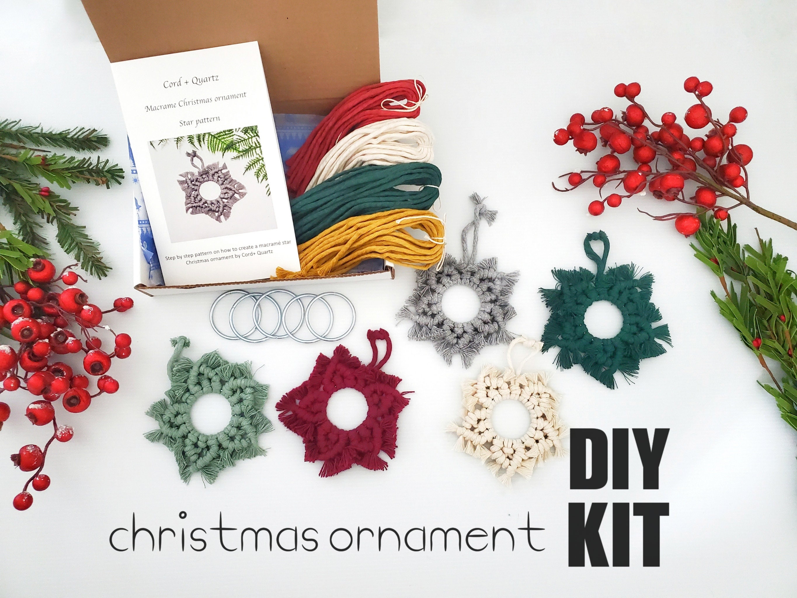 DIY Christmas Ornament Kit. Macrame Christmas Ornament Set