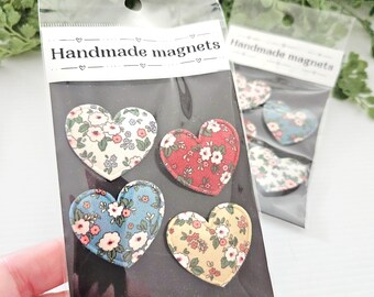 Handmade sewn heart MAGNETS. Set of 4. Strong valentines day magnets.