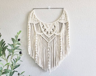 Boho Macrame Mandala Wall Hanging: Handmade Half Circle Fiber Art