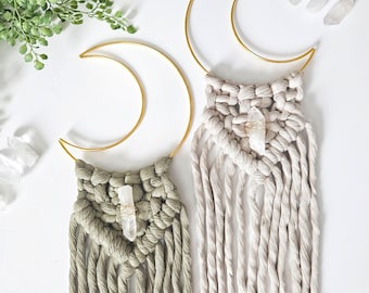 Macrame Moon Wall Hanging: Boho Crystal Decor