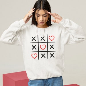 Valentines Crewneck Sweatshirt - XOXO Tic Tac Toe - Valentines Shirt for Him and Her - Love Heart Cute Pullover Crewneck - Gift for her Wife