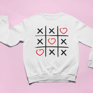 Valentines Crewneck Sweatshirt - XOXO Tic Tac Toe - Valentines Shirt for Him and Her - Love Heart Cute Pullover Crewneck - Gift for her Wife