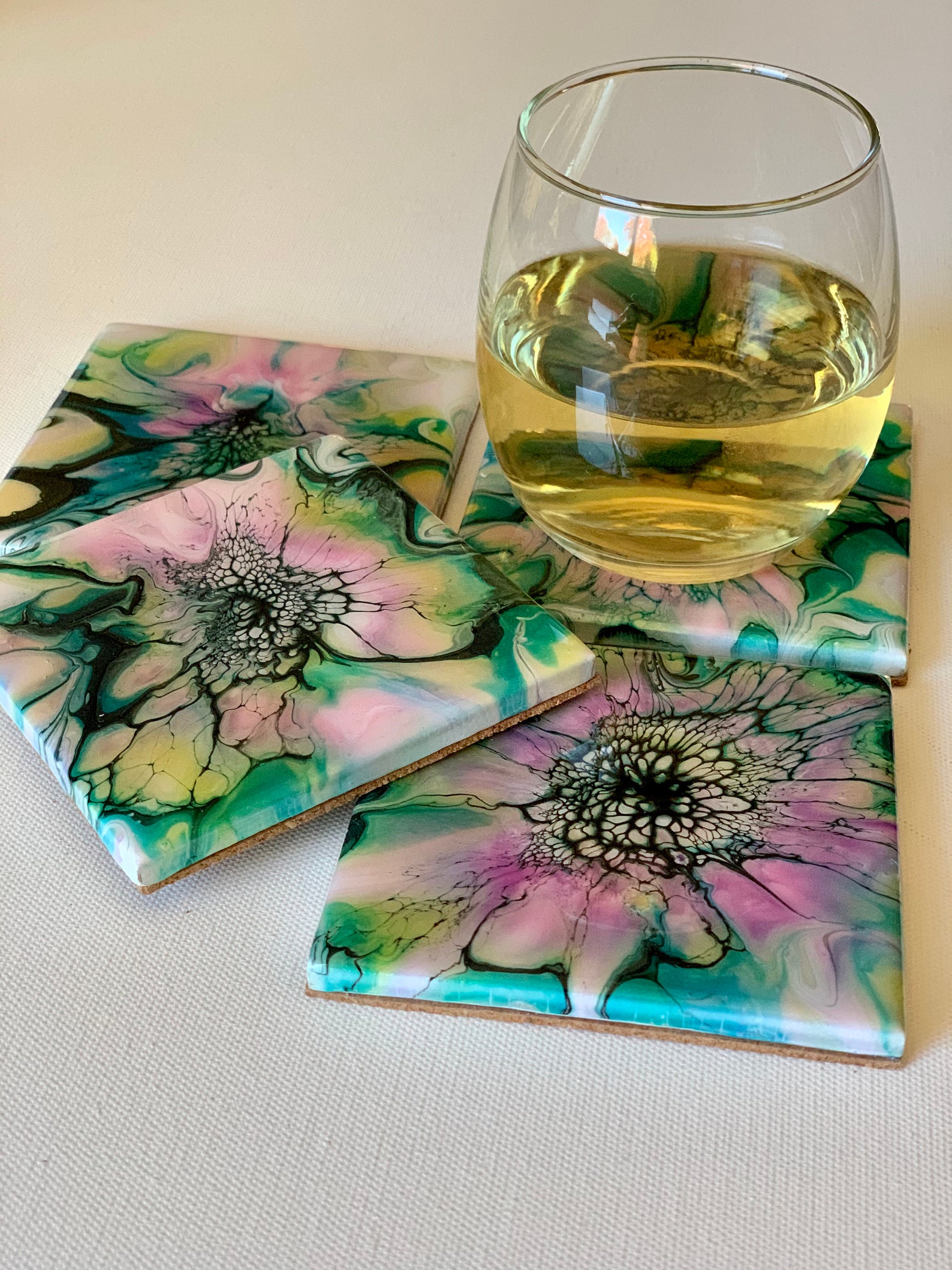 Coaster set/Acrylic Pour Coaster set/set of 4/Hand painted Etsy