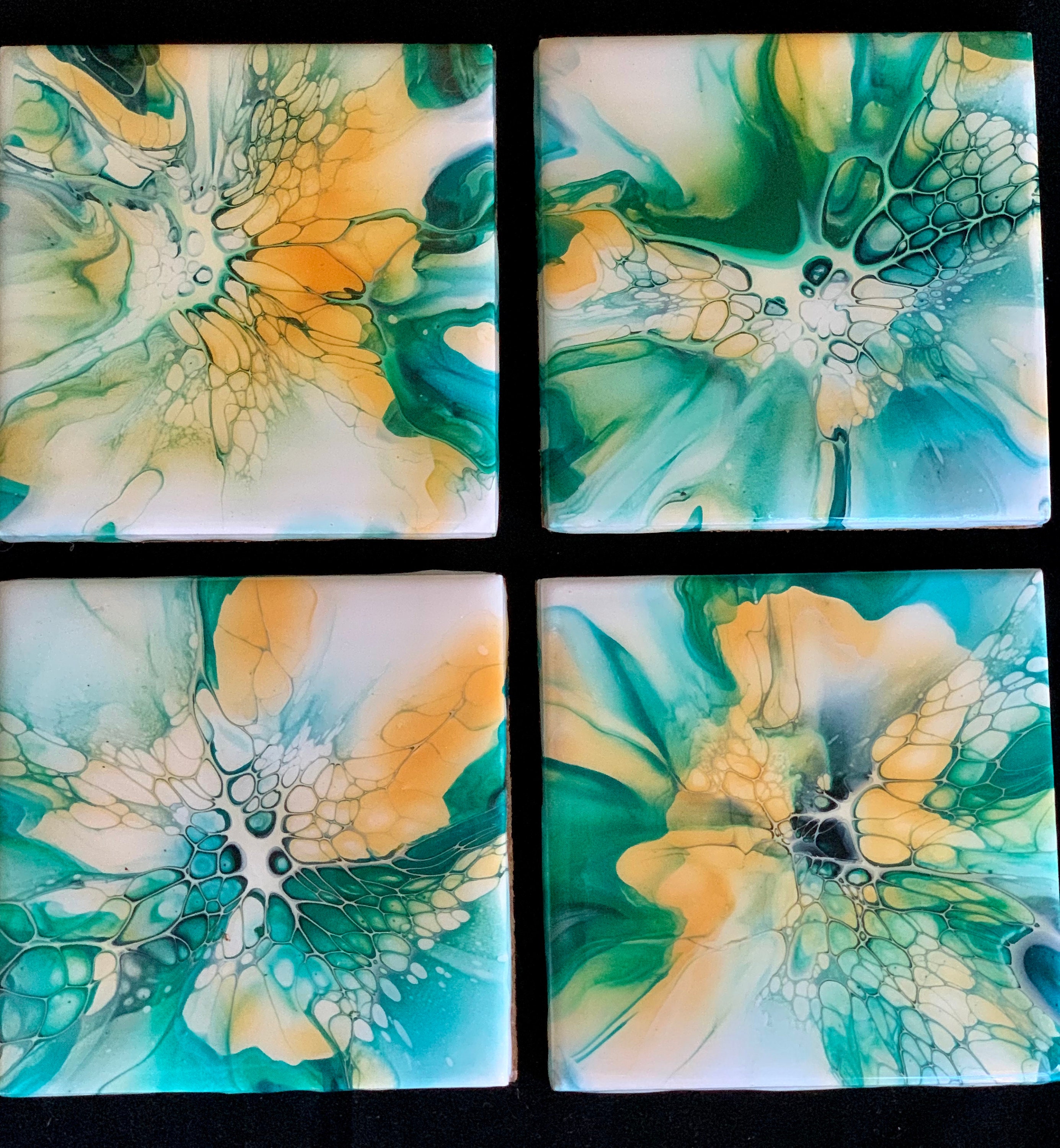 Coaster set/Acrylic Pour Coaster set/set of 4/Hand painted Etsy