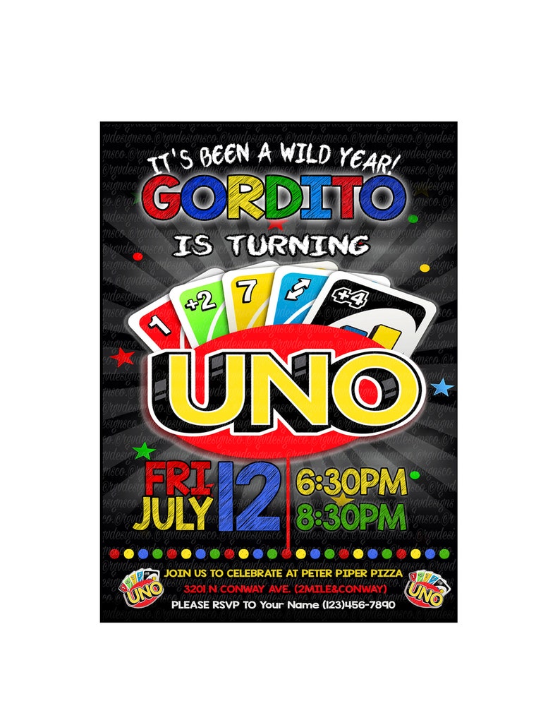 Printable Invitation UNO game birthday invitation Wild Card | Etsy