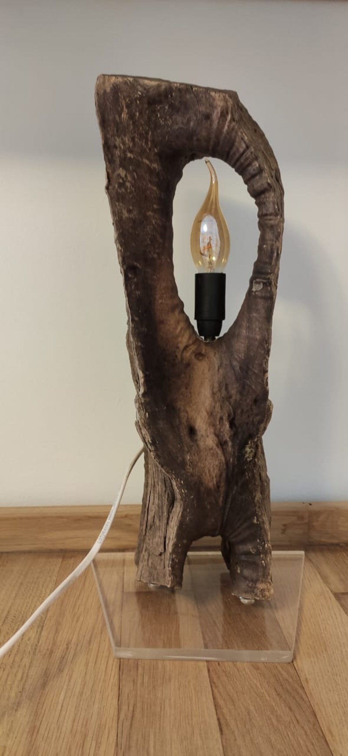 Olive Wood Lamp Handmade Table Lamp On A piece of Plexiglass Etsy