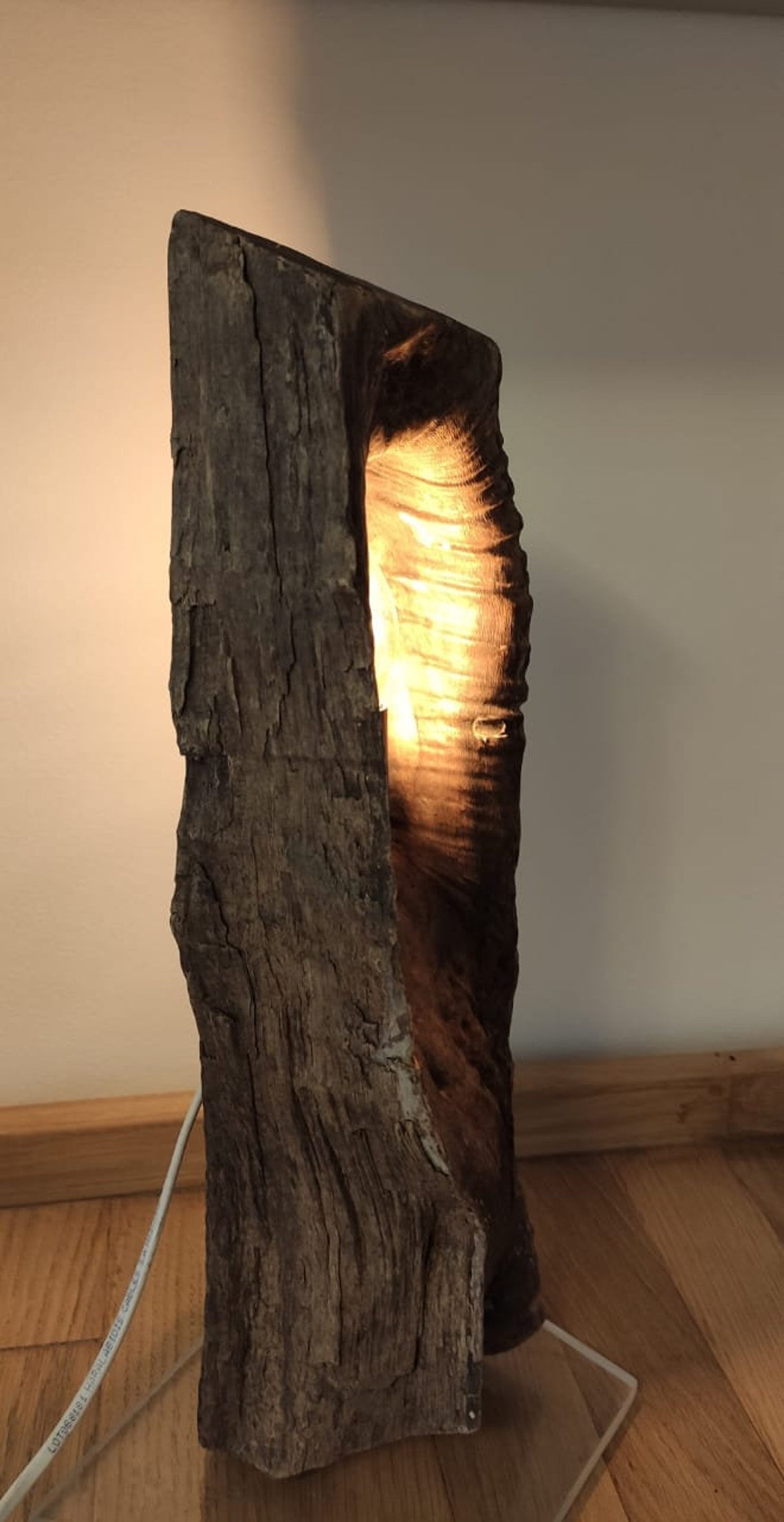 Olive Wood Lamp Handmade Table Lamp On A piece of Plexiglass Etsy