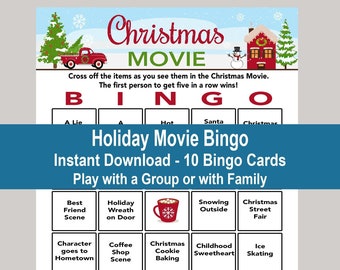 Christmas Movie Bingo, Holiday Movie Watch Party Game, Girls Night Out, Christmas Movie Watching Bingo Game, Countdown to Christmas Bingo