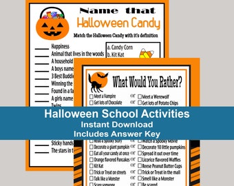 Halloween School Games, Halloween Candy Trivia, Kids Halloween Party Games, Elementary School Halloween Activity Printable Games