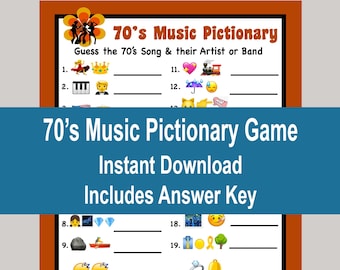 70s Trivia Music Emoji Game, 50th Birthday Games, 1973 Anniversary Games, 70s Games, 70s Trivia Games, 70s Class Reunion Games, Printable