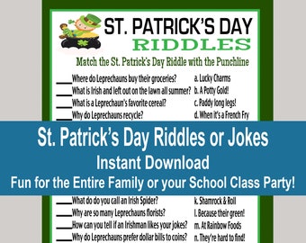 St. Patrick's Day Riddles Game, St. Patrick's Day School Games 2023, Kids St. Patrick's Day Riddles, School Activity, Instant Download