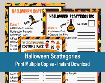 Halloween Games, Scattegories, Teen Halloween Games, Halloween Trivia Games, Tween Halloween Party Games, Group Game, Instant Download