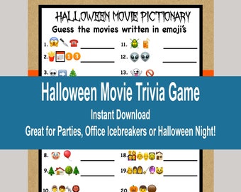 Halloween Movie Emoji Pictionary Game, Halloween Trivia Game, Teen Halloween Game, Halloween Horror Movie Trivia, Instant Download