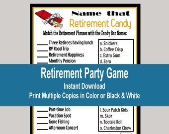 Retirement Trivia Candy Game, Retirement Party Game, Adult Party Game, Retirement Group Game, Teacher Retirement Game, Instant Download