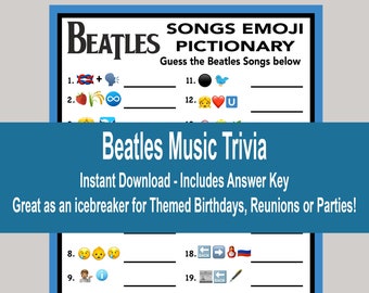 Beatles Trivia Games, Beatles Party Games, British Party Games, Beatles Printables, Beatles Emoji Game, Class Reunion Games