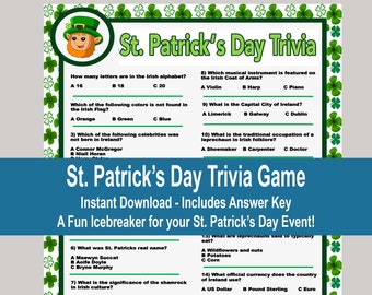 St Patricks Day Trivia Game, St Patricks Day Party Game, St. Patricks Day Icebreaker, St. Patricks Day Family Game