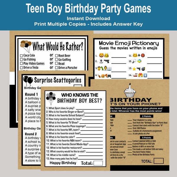 Teen Boy Birthday Games, 13th, 14th, 15th, 16th, 17th, 18th Birthday Games, Trivia Games for Birthdays, Teen Boy Birthday Party Ideas