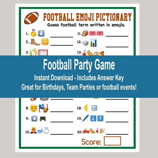 Football Trivia Game, Football Emoji Game, Football Birthday Party, Football Game, Football Baby Shower, Retirement Game, Super Bowl Trivia