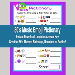 80s Music Emoji Game, 40th Birthday Games, 1983 Anniversary Games, 80s Party Games, 80s Trivia Games, 1987 Class Reunion Games, Printable