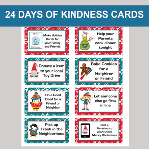 Christmas Kindness Cards, Advent Ideas, Christmas Countdown, Advent Calendar Printable, 24 Days of Kindness Printable, Instant Download