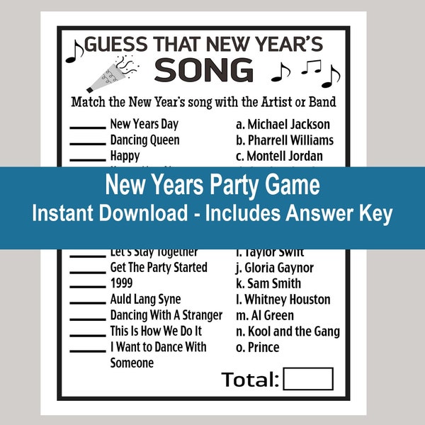 New Years Trivia Games, New Years Eve 2022 Song Trivia Game, Adult Party Games, Group Game for New Years Eve, Music Trivia Game Printable