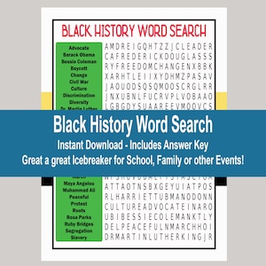 Black History Month Word Search, Black History Month School Activity, Black History Printable Activity