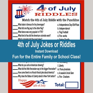 4th of July Games, 4th of July Riddles, Independence Day Trivia, Patriotic Games, 4th of July Jokes, Kids Activity, Instant Download image 1