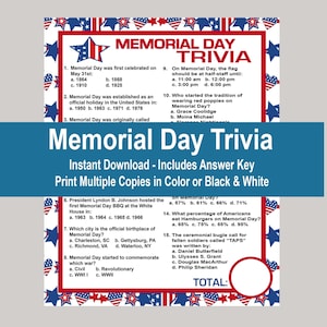 Memorial Day Trivia Games, Patriotic Trivia Games, American Trivia, Military Trivia Game, Memorial Day BBQ Activities, Instant Download