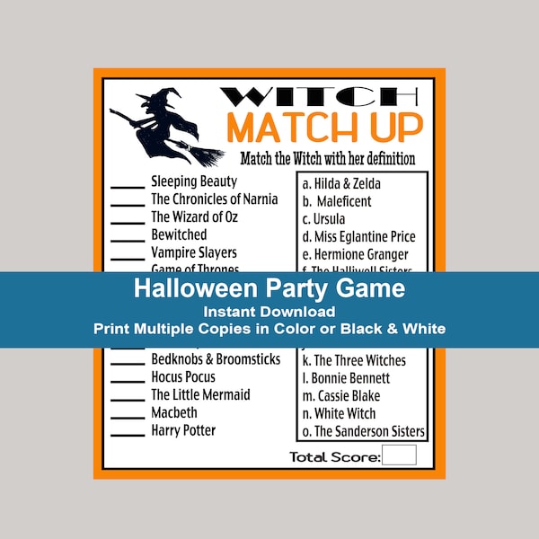 Halloween Game for Adults, Halloween Game for Teens, Witch Trivia Game, Halloween Party Trivia, Which Witch Trivia Game, Instant Download