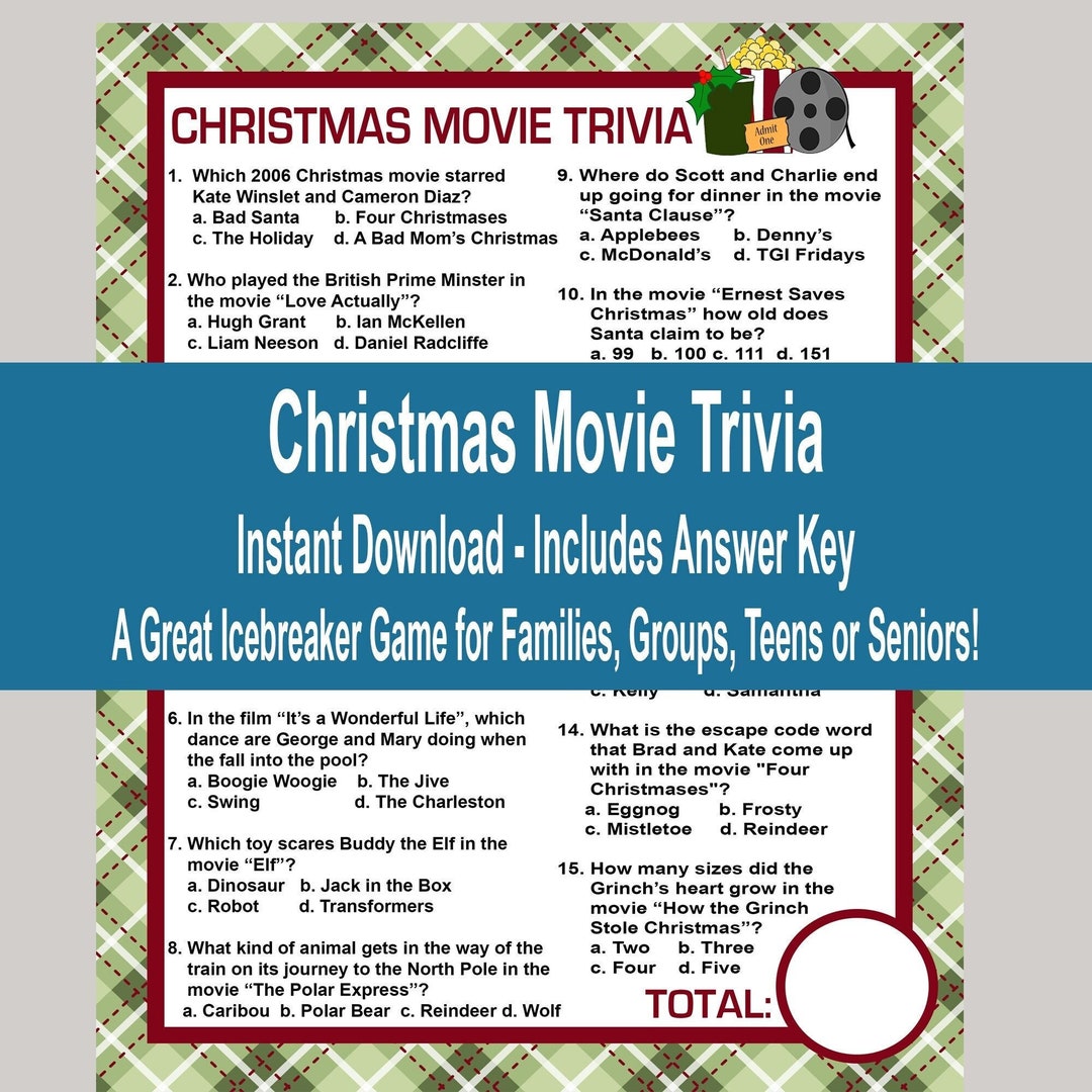 Christmas Movie Trivia Game, Christmas Game for Adults, Teens, Seniors