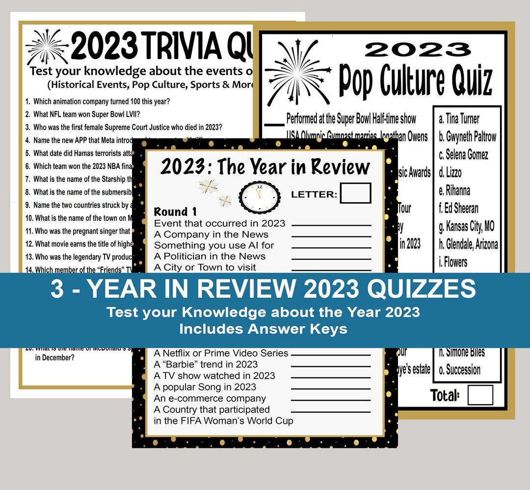 New Years Games, New Years Eve Trivia Games, 2023 Pop Culture Trivia Game, New Years Scattegories, 2023 Pop Culture Quiz