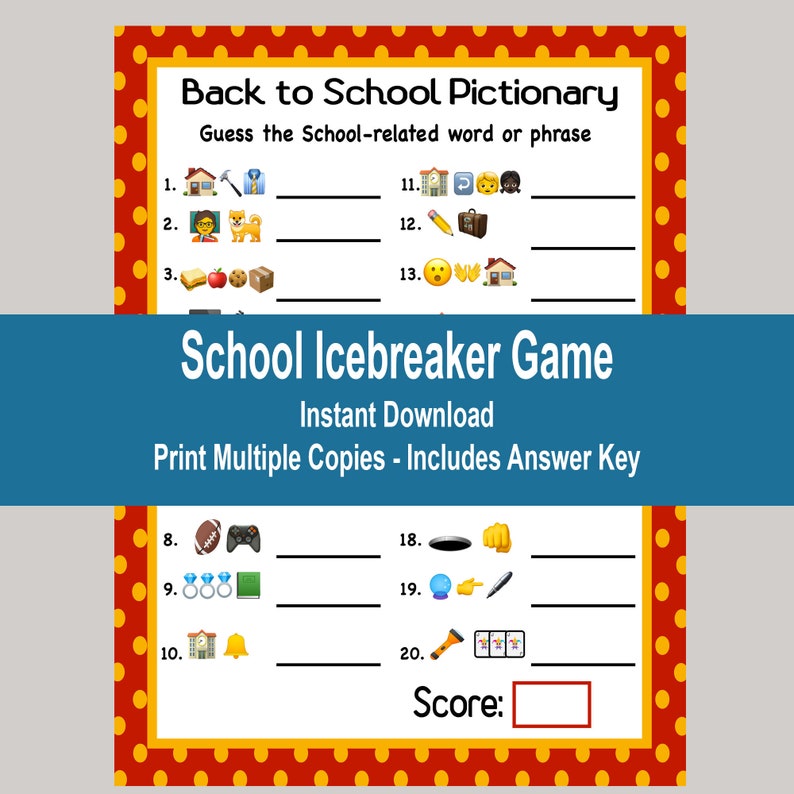 School Emoji Game Back to School Pictionary Icebreaker Game Etsy Israel