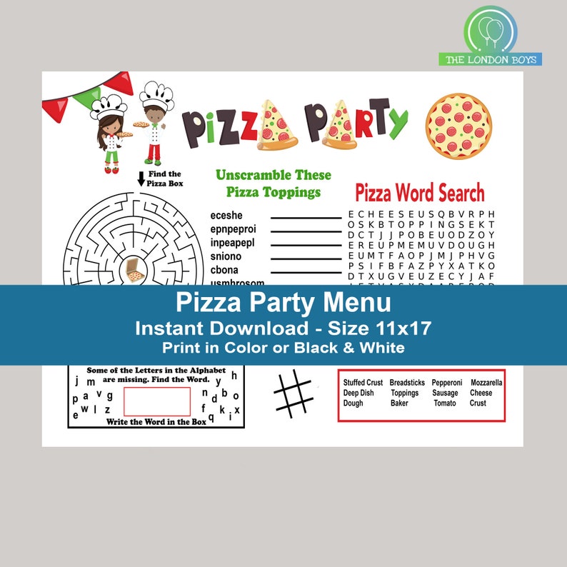 Pizza Party Placemat, Pizza Games, Pizza Birthday Party, Pizza Activity