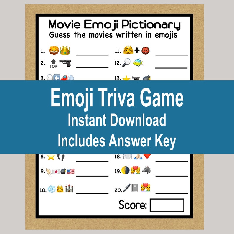 Trivia Game, Movie Emoji Trivia, Birthday Party Game, Housewarming Party Game, Zoom Game, Office Party Game, Teen Game, Instant Download image 1