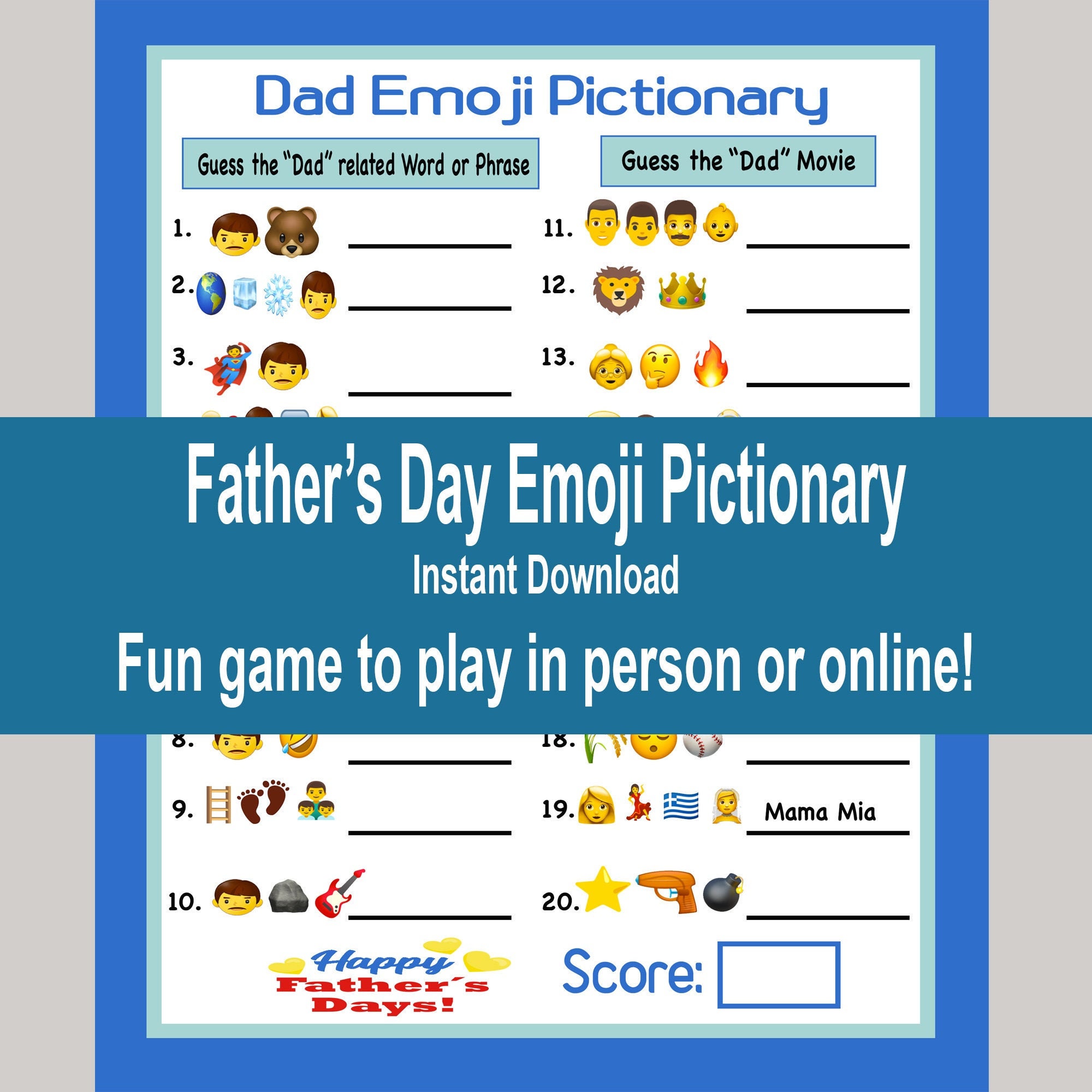 Father's Day Games Father's Day Emoji Pictionary - Etsy Hong Kong Father's Day Games Father's Day Emoji Pictionary - Etsy Hong Kong