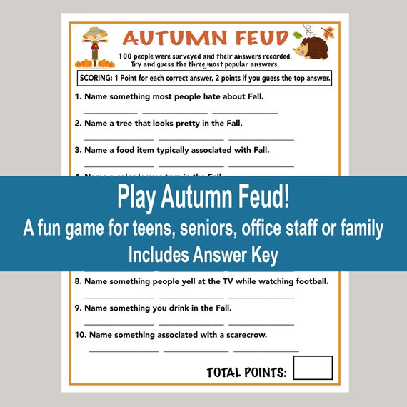 Fall Family Feud Game Autumn Feud Autumn Trivia Game Fall - Etsy UK