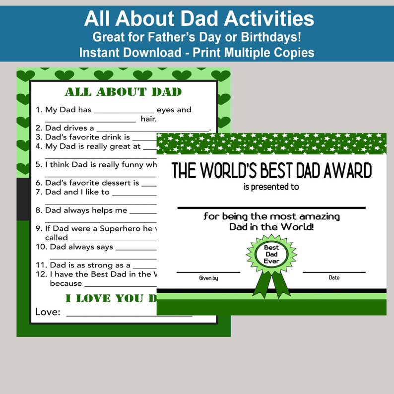 Dad Birthday Printable All About Dad Fill in the Blanks | Etsy