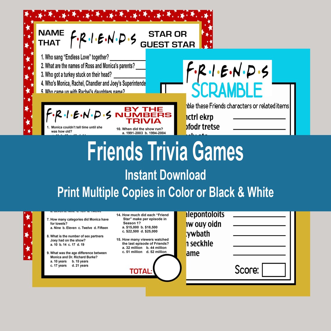 Friends TV Show Trivia Friends Quiz Friends Birthday Party  Etsy