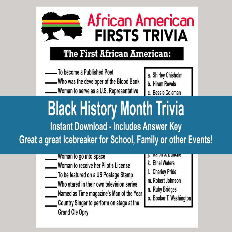 Black History Month Trivia, Black History Month Activity, Black History