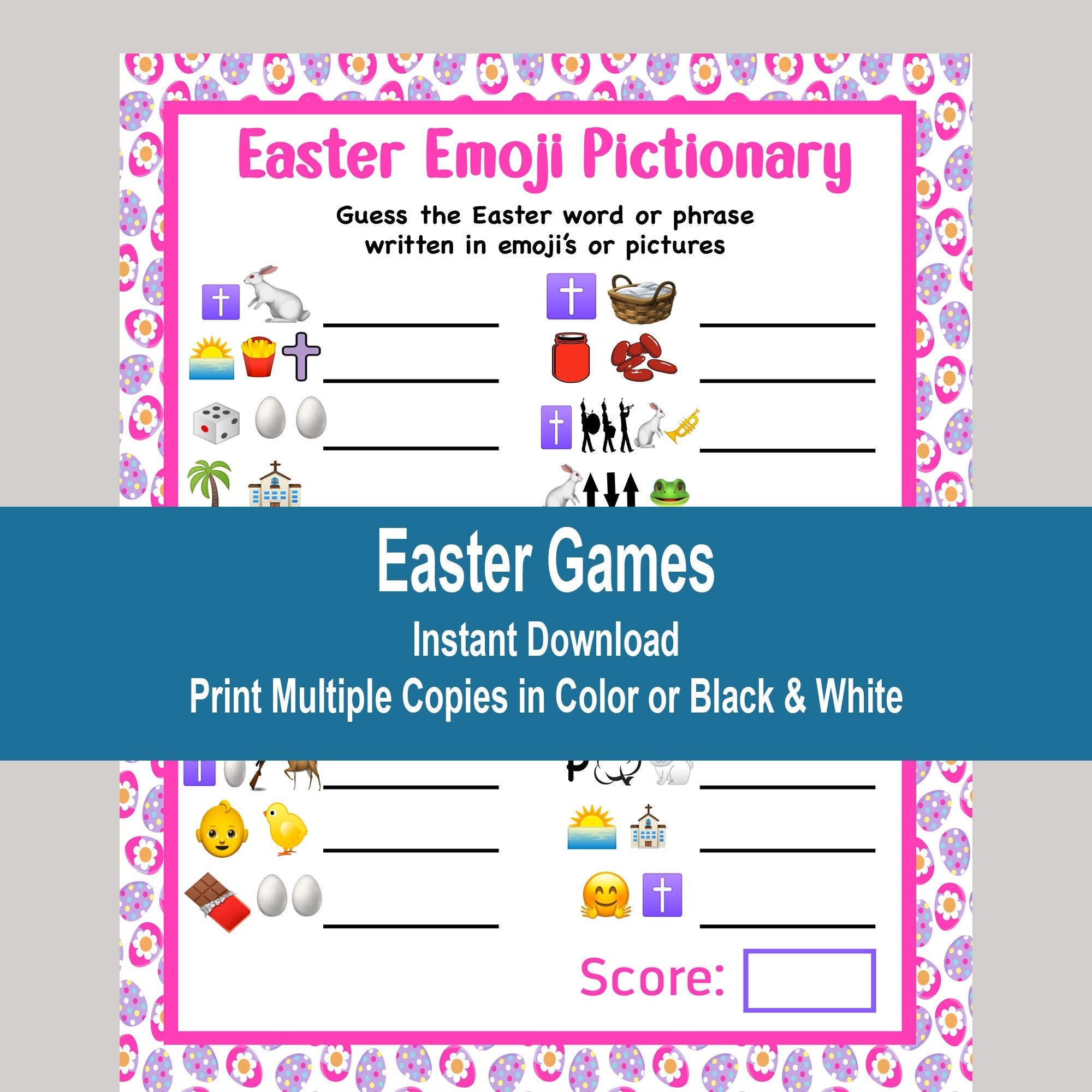 Easter Game Easter Emoji Pictionary Easter Party Quiz Emoji Etsy