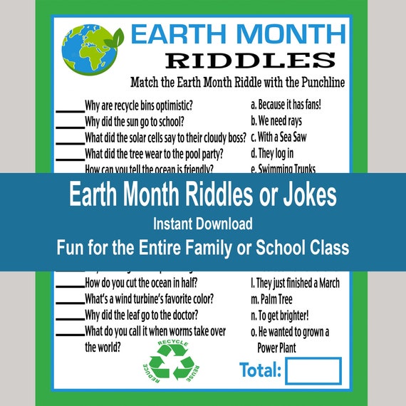 Earth Month Riddles Game Earth Day School Games 2021 Kids