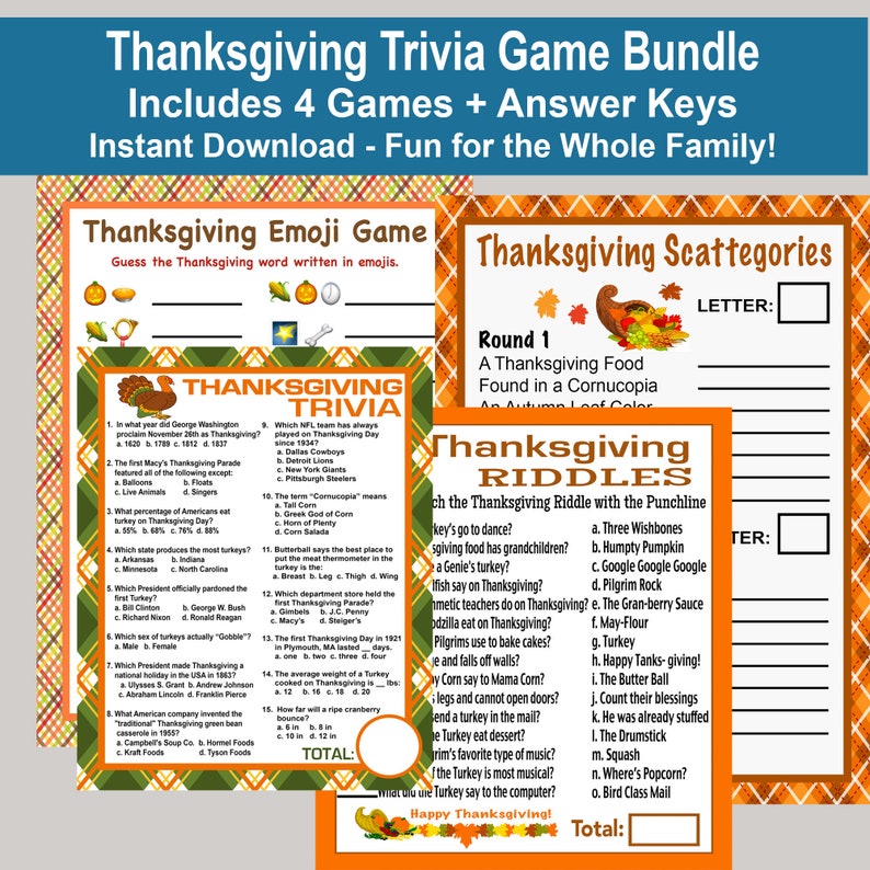Thanksgiving Games Thanksgiving Trivia Zoom Games Adult | Etsy