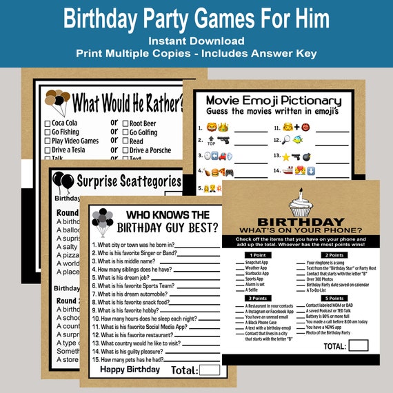 Birthday Games For Him Birthday Trivia Games 25th 30th Etsy