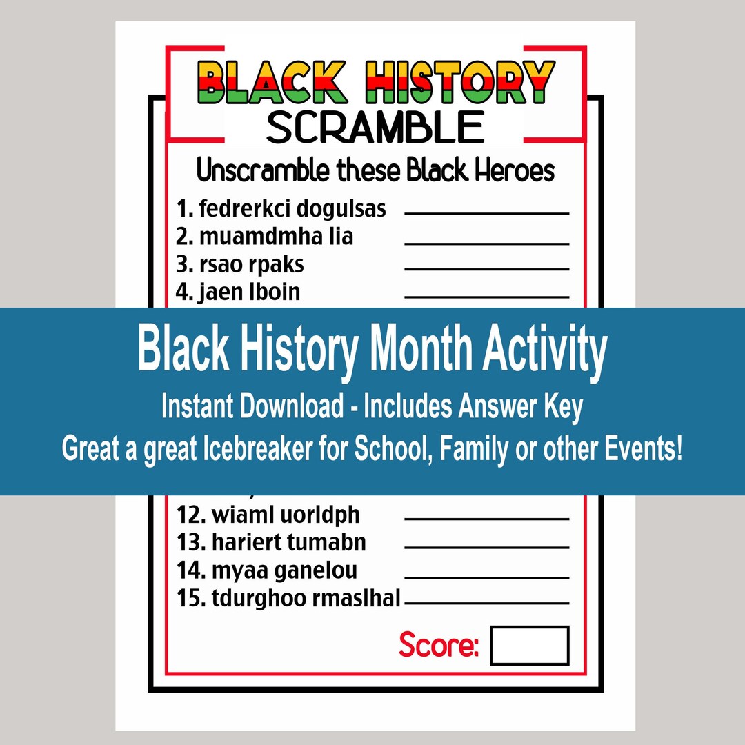 Black History Month Game, Black History Scramble, African American