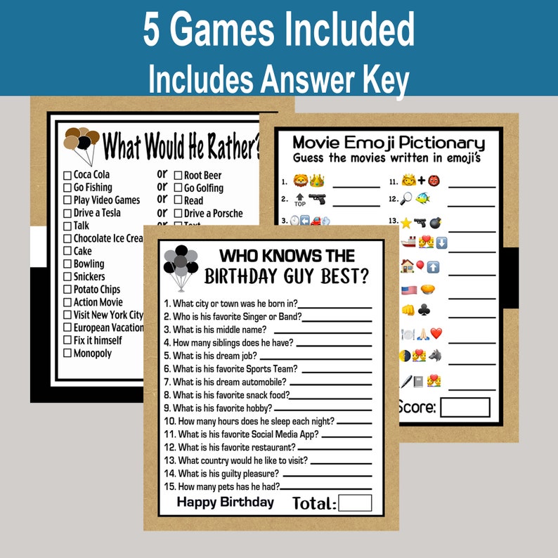 Printable Birthday Games Birthday Games For Him Teen Birthday 25th 40th Adult Birthday Games Birthday Trivia Games 50th 60th 30th Party Games Paper Party Supplies Dalasmaker Se