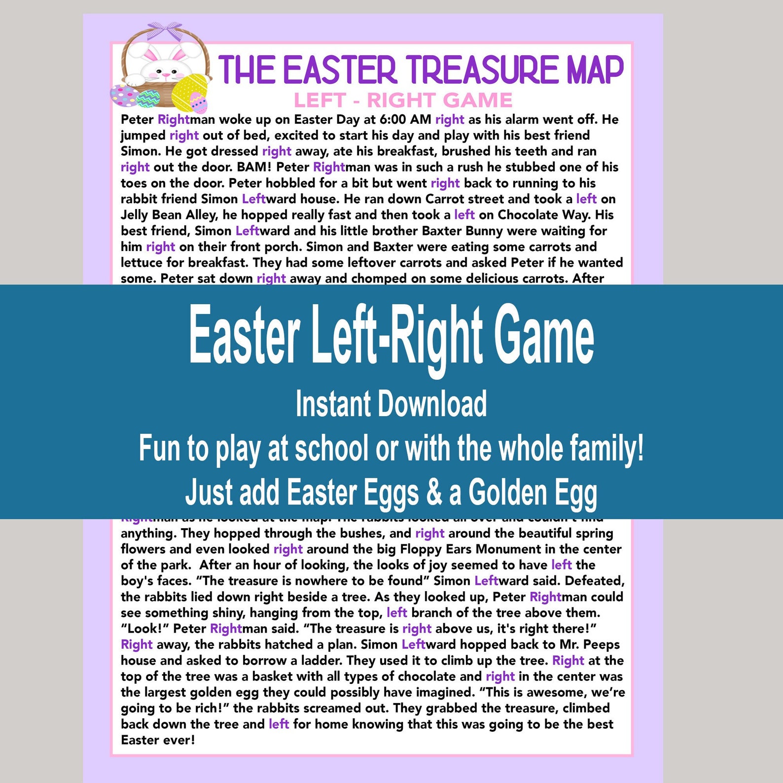 Easter Games for Kids Left Right Easter Activity Easter Etsy