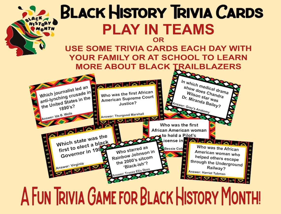 Black History Trivia Game, Black History Month Game, Fun School Black