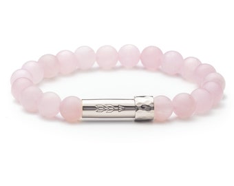 Bracciale MantraBEADS in quarzo rosa, braccialetto dei desideri, braccialetto messaggio segreto, braccialetto di manifestazione dell'amore di cristallo, regali unici per lei